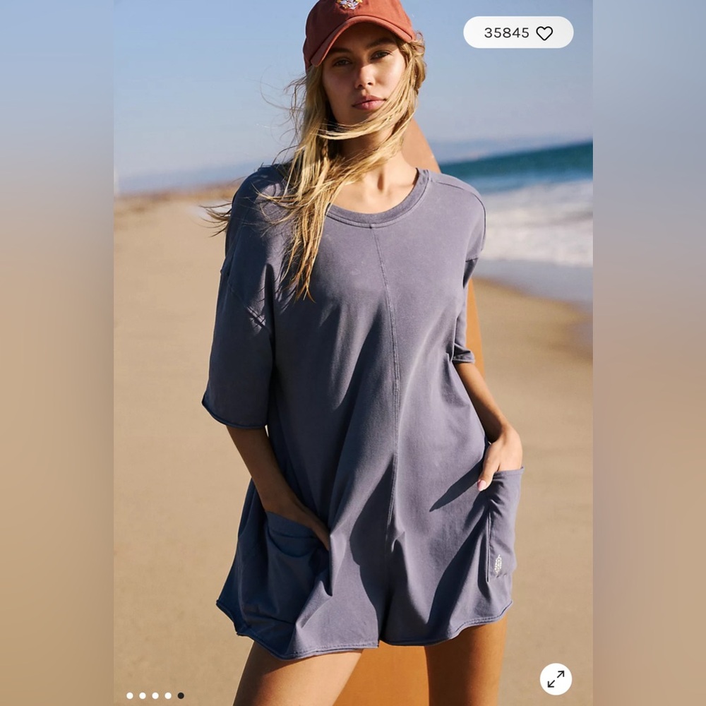 NWT Free People Movement Hot Shot Tee Romper Blue Indigo Size Small